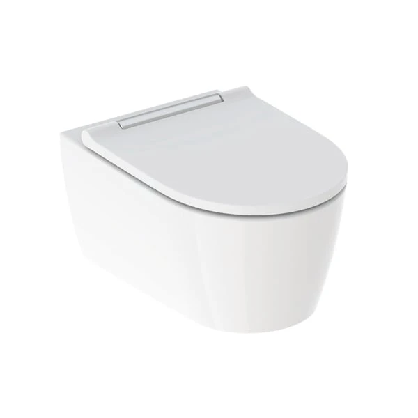 Geberit ONE Set Wand-WC Tiefspüler, geschlossene Form, TurboFlush, mit WC-Sitz – weiß / KeraTect, hochglanz-verchromt Geberit ONE Set Wand-WC Tiefspüler, geschlossene Form, TurboFlush, mit WC-Sitz – weiß / KeraTect, hochglanz-verchromt