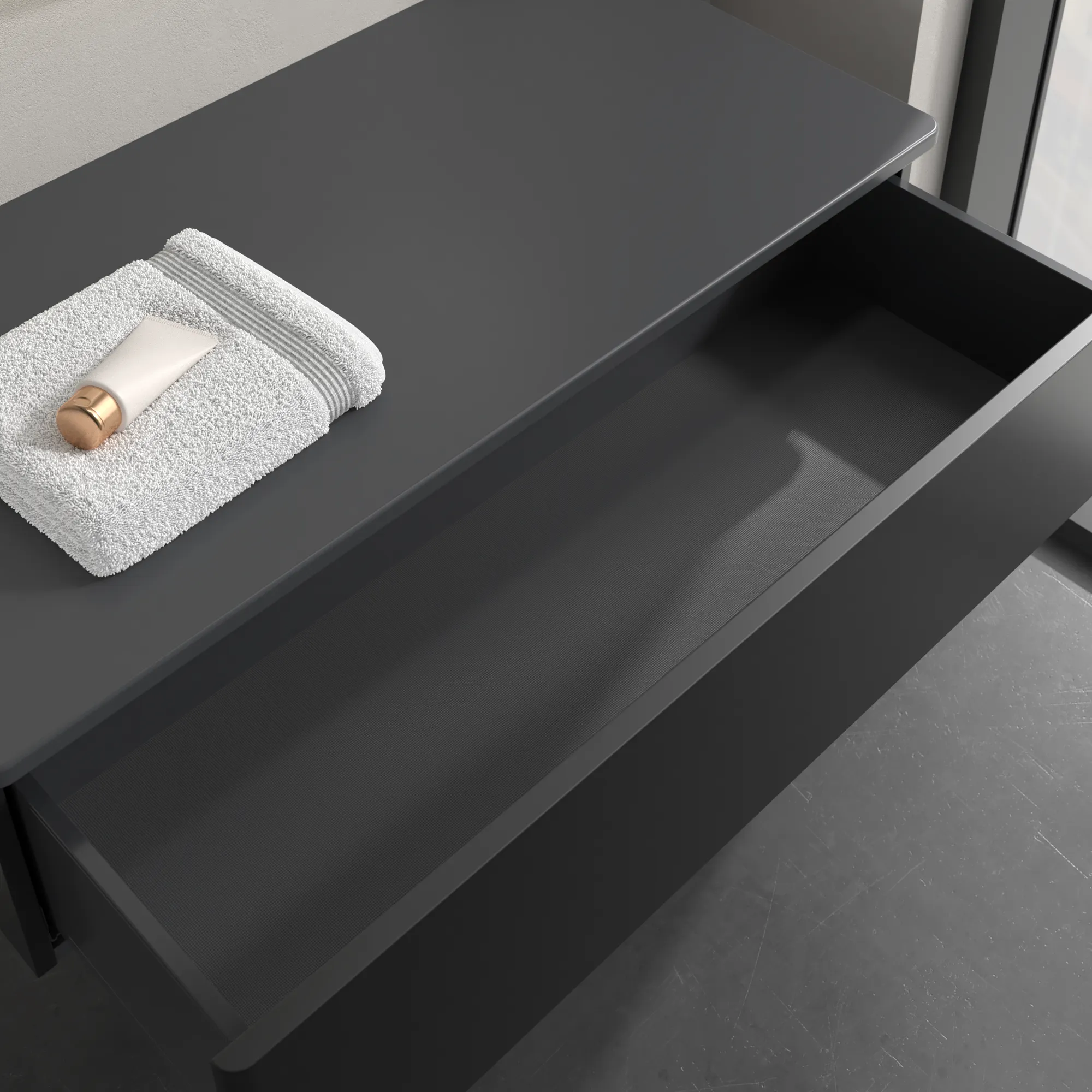 Villeroy & Boch Sideboard Antao K40, 1000x268x500 mm, Black Matt Lacquer, Honey Oak Abdeckplatte, mit SoftClosing und Push-to-open Funktion Villeroy & Boch Sideboard Antao K40, 1000x268x500 mm, Black Matt Lacquer, Honey Oak Abdeckplatte, mit SoftClosing und Push-to-open Funktion