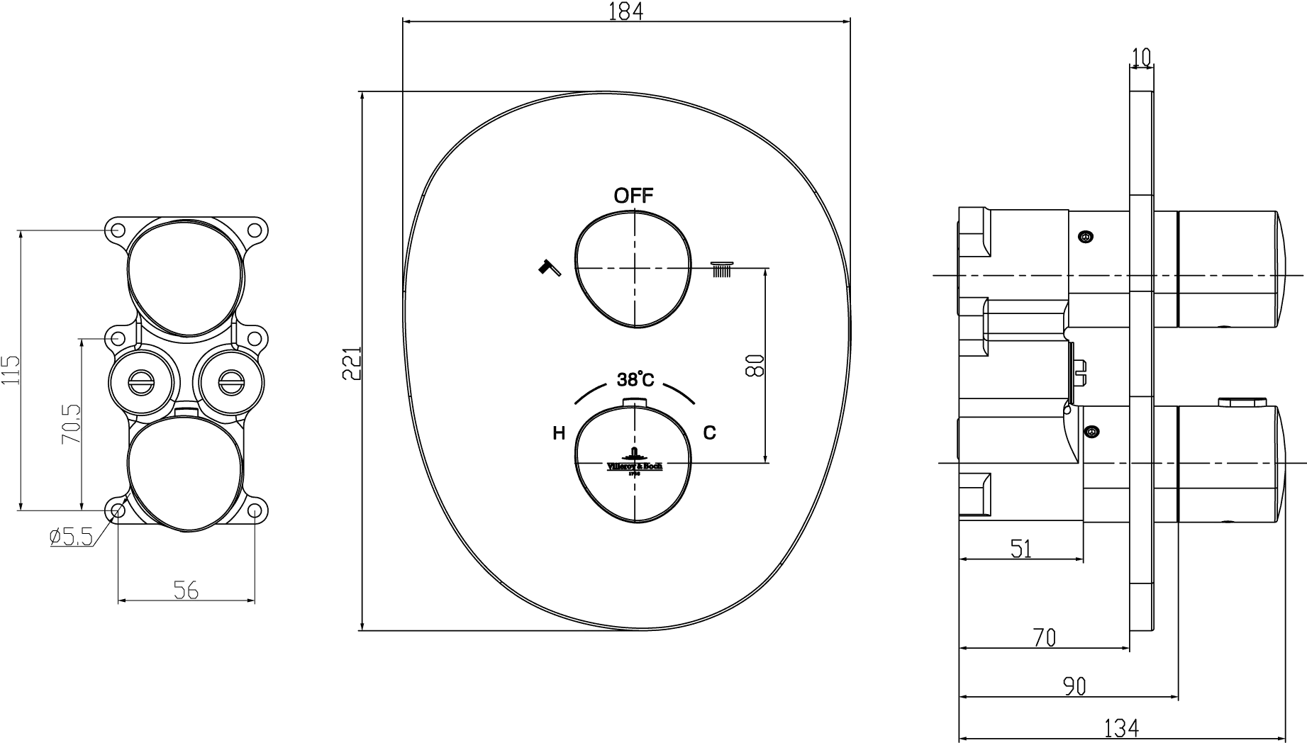 Villeroy & Boch Antao Unterputz-Thermostat, 184x221x134mm, Matt Black Villeroy & Boch Antao Unterputz-Thermostat, 184x221x134mm, Matt Black
