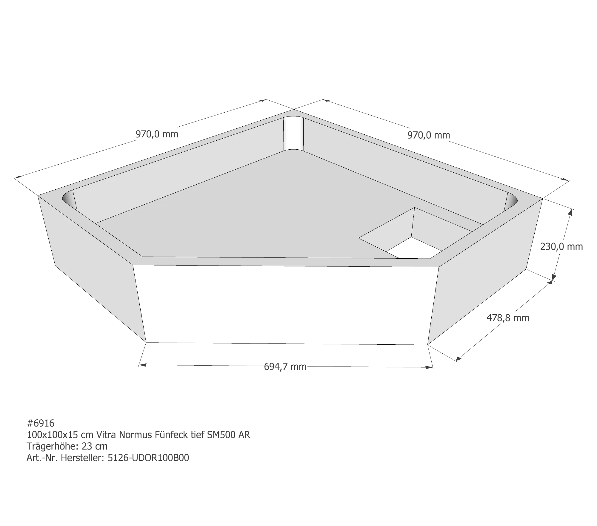 Duschwannenträger für VitrA Normus Fünfeck tief 100 × 100 × 15 cm