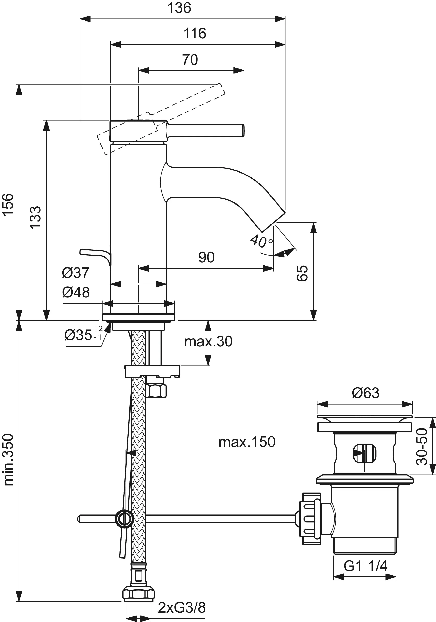 Einhand-Waschtischarmatur „CeralineNuovo“ Ausladung 90 mm in Chrom