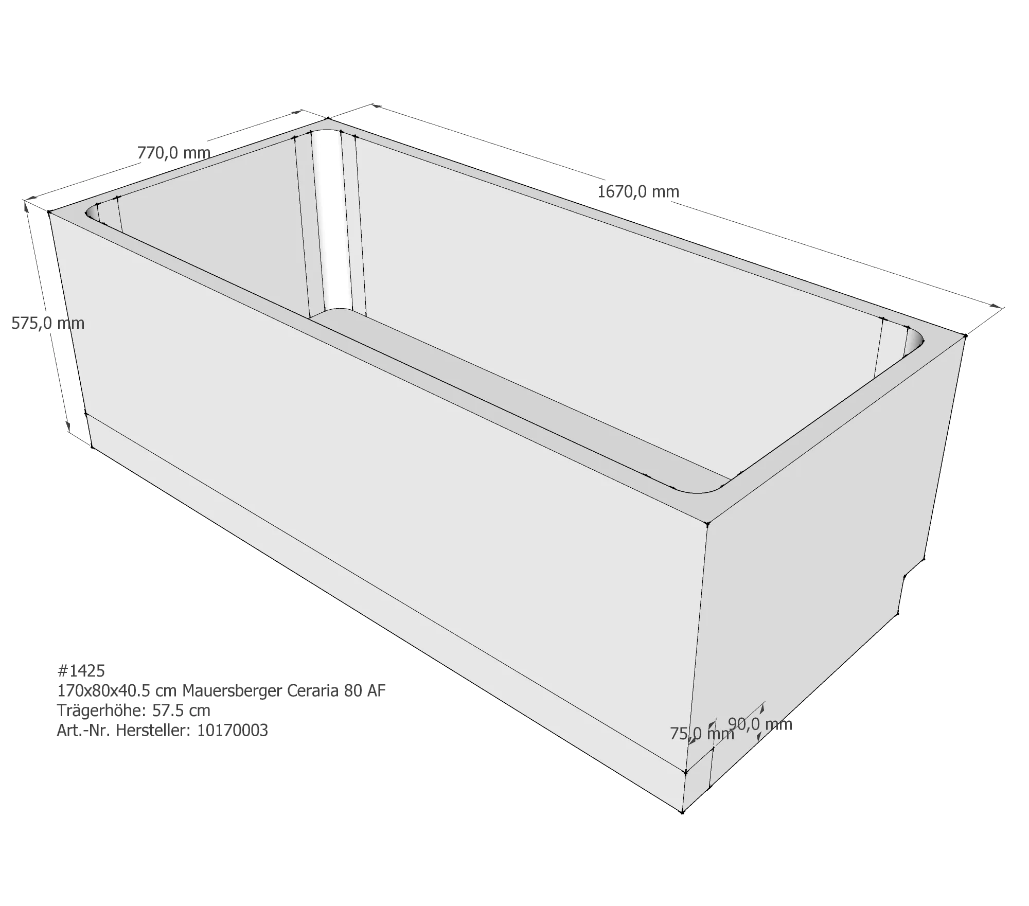 Badewannenträger für Mauersberger Ceraria 80 170 × 80 × 40,5 cm Badewannenträger für Mauersberger Ceraria 80 170 × 80 × 40,5 cm