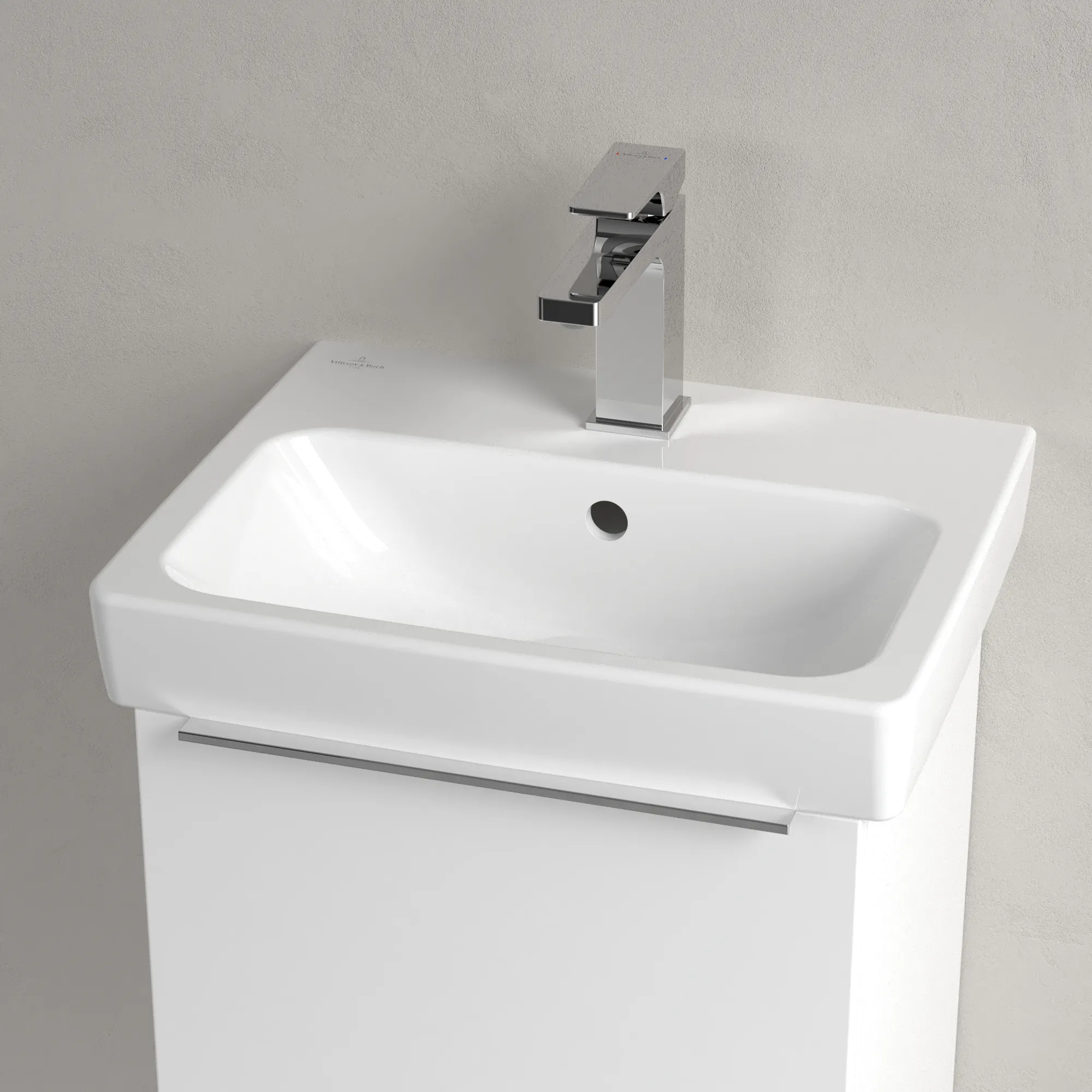 Villeroy & Boch Waschbecken „Architectura“ 450 × 365 × 150 mm, ohne Hahnlochbohrung, für Becken mittig in Weiß Alpin Villeroy & Boch Waschbecken „Architectura“ 450 × 365 × 150 mm, ohne Hahnlochbohrung, für Becken mittig in Weiß Alpin