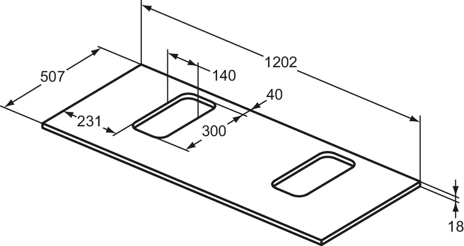 Waschtischplatte i.life B je ein Ausschnitt rechts und links für zwei Wand-Waschtische 1202x507x18mm Weiß matt Waschtischplatte i.life B je ein Ausschnitt rechts und links für zwei Wand-Waschtische 1202x507x18mm Weiß matt