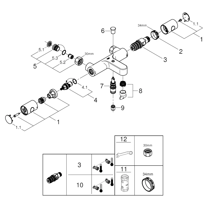 Grohe Grohtherm 800 Cosmopolitan Thermostat-Wannenbatterie ½ Wandmontage chrom Grohe Grohtherm 800 Cosmopolitan Thermostat-Wannenbatterie ½ Wandmontage chrom