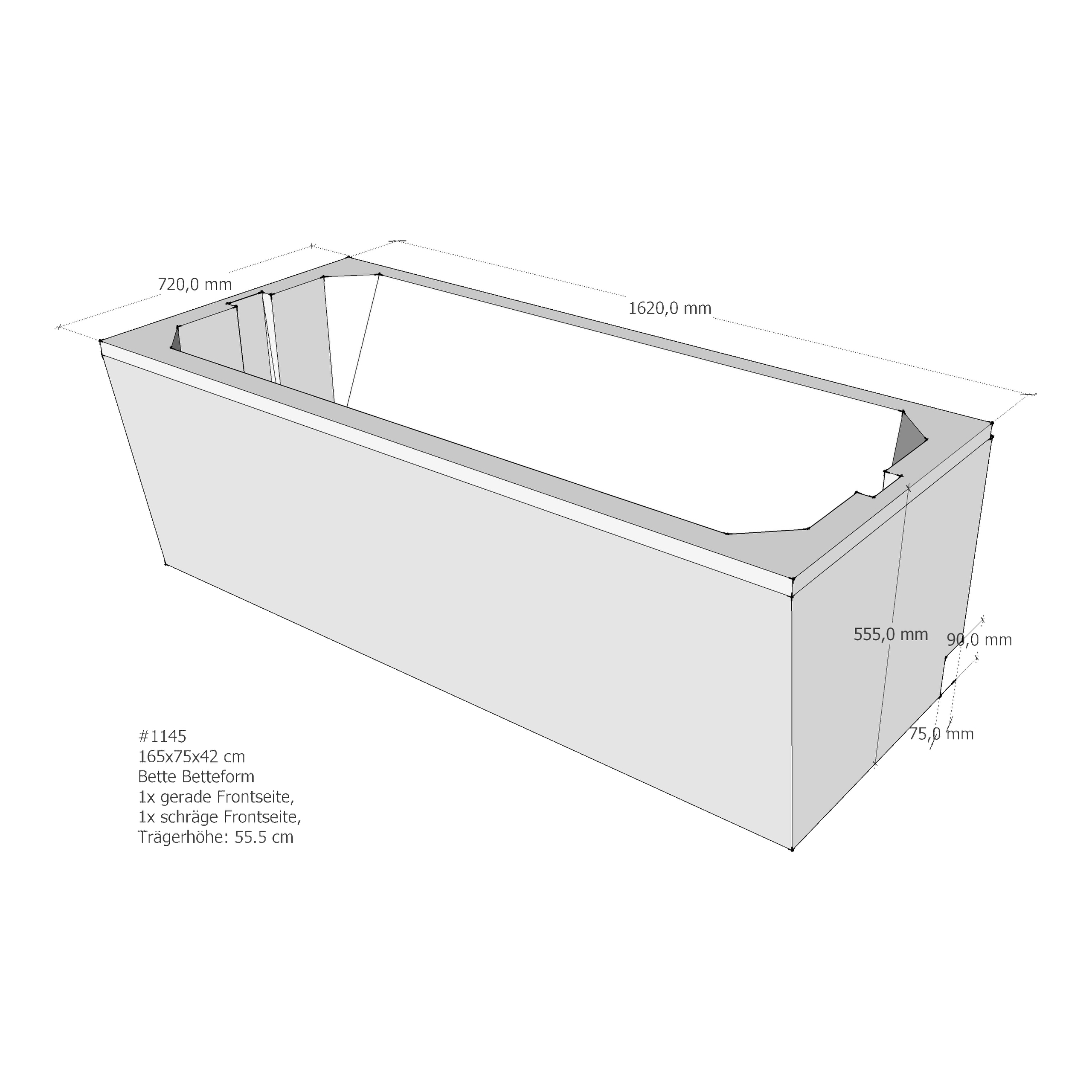Badewannenträger für Bette BetteForm/-Safe 165 × 75 × 42 cm