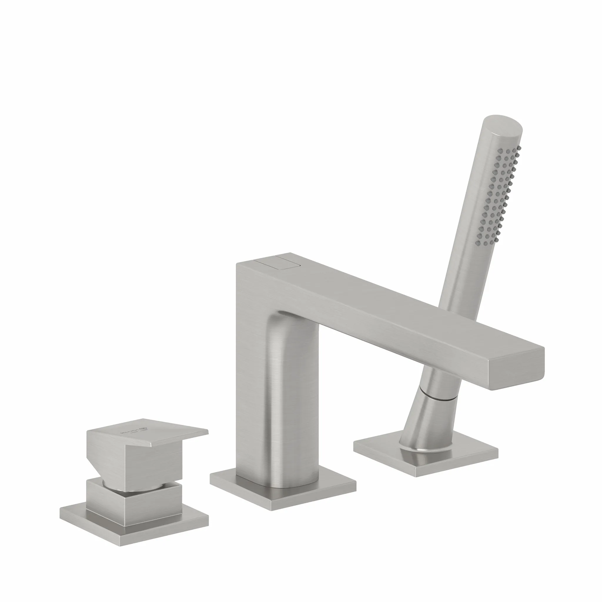 Kludi-DECUS Wannenfüll- und Brause-Einhebelmischer, Stainless Brushed Nickel, 3-Loch Montage, herausziehbare Brause, automatische Umstellung, DN 15