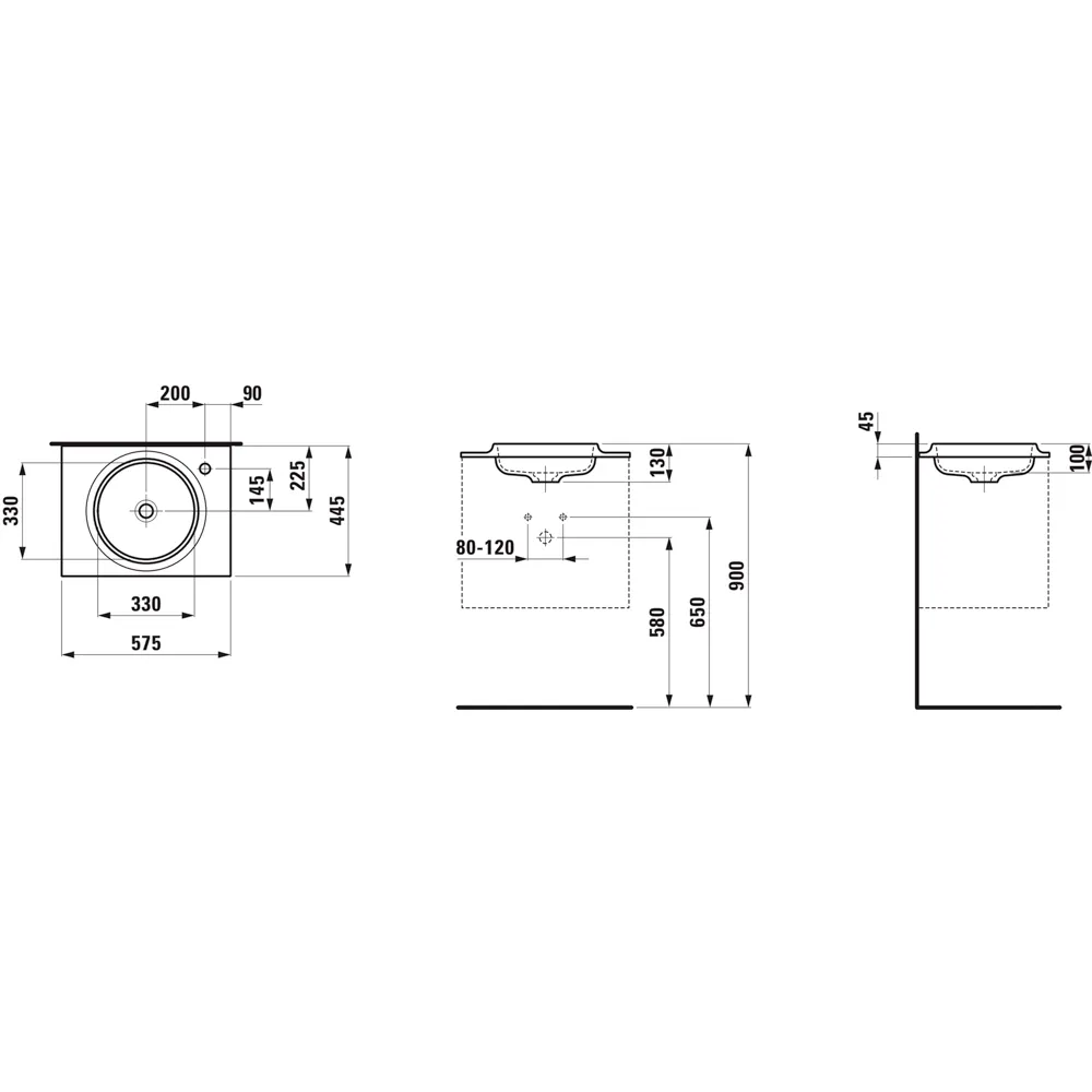 LANI 575x445 Möbelwaschtisch Slim aus Marbond, Ablage links und rechts, ohne Überlauf, weiß LANI 575x445 Möbelwaschtisch Slim aus Marbond, Ablage links und rechts, ohne Überlauf, weiß