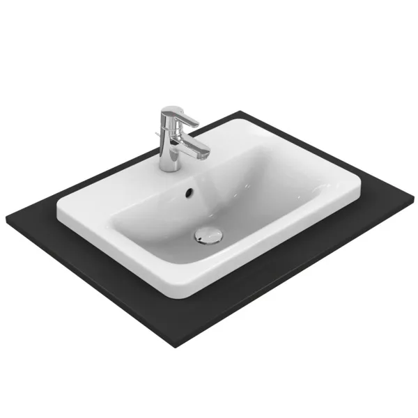 Ideal Standard Einbauwaschtisch Connect, rechteckig, 1 Hahnloch, weiß, 580x420x175 mm