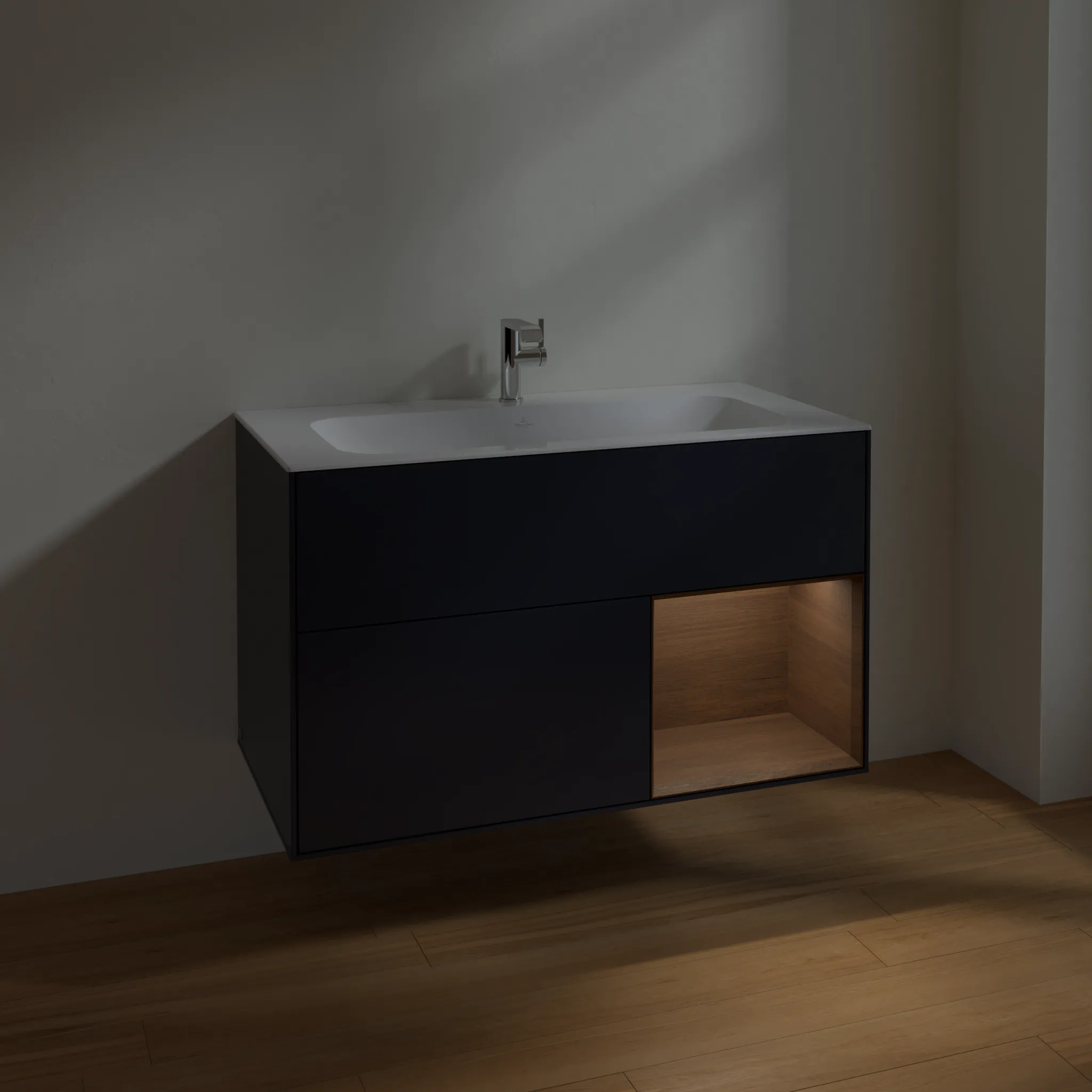 Villeroy & Boch Waschtischunterschrank „Finion“ für Schrankwaschtisch 996 × 591 × 498 mm Midnight Blue Matt Lacquer, für Becken mittig