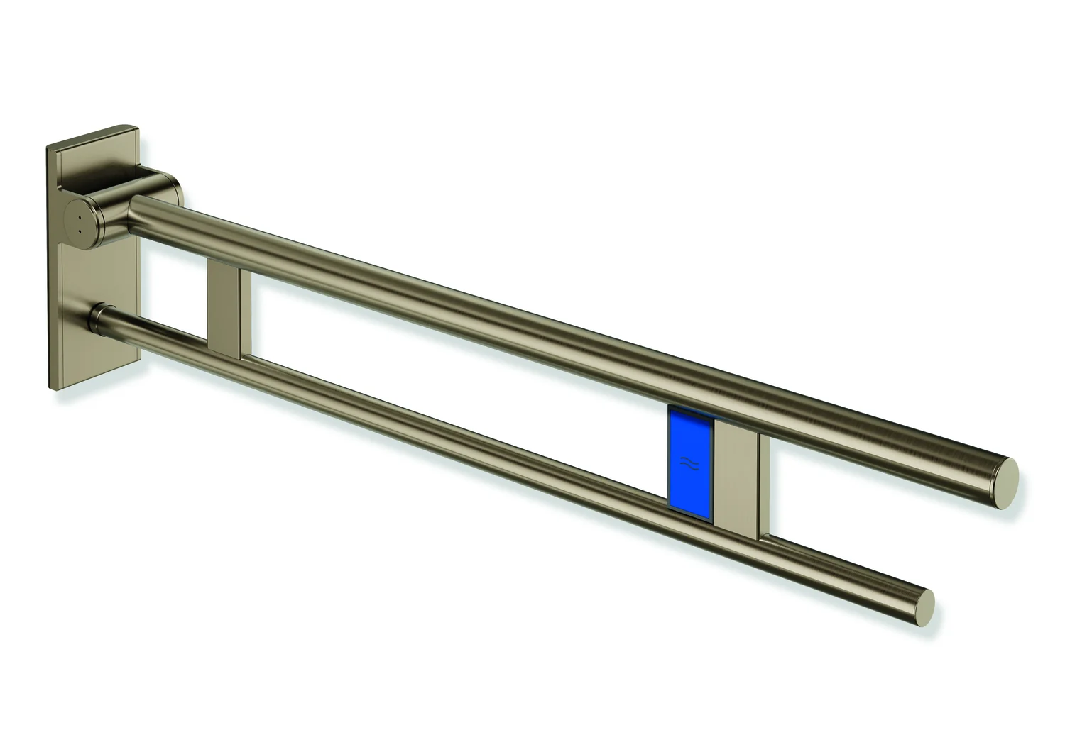 HEWI Stützklappgriff Duo System 900, Design A, Edelstahl PVD bronze gebürstet, Ausladung 900 mm, Funk-Spülauslösung, links, passend zu WC-Funkspülsystemen von Geberit, Mepa, Viega u. a. HEWI Stützklappgriff Duo System 900, Design A, Edelstahl PVD bronze gebürstet, Ausladung 900 mm, Funk-Spülauslösung, links, passend zu WC-Funkspülsystemen von Geberit, Mepa, Viega u. a.