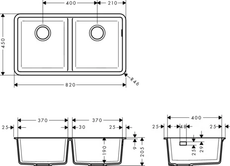 Unterbauspüle 370x370 S510-U770 graphitschwarz