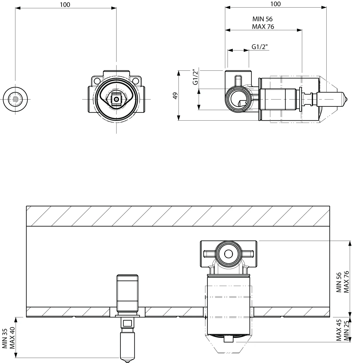 Villeroy & Boch Loop & Friends Universal-Einbaukörper Unterputz-Einhebel-Armatur TVW10611B151 Chrom