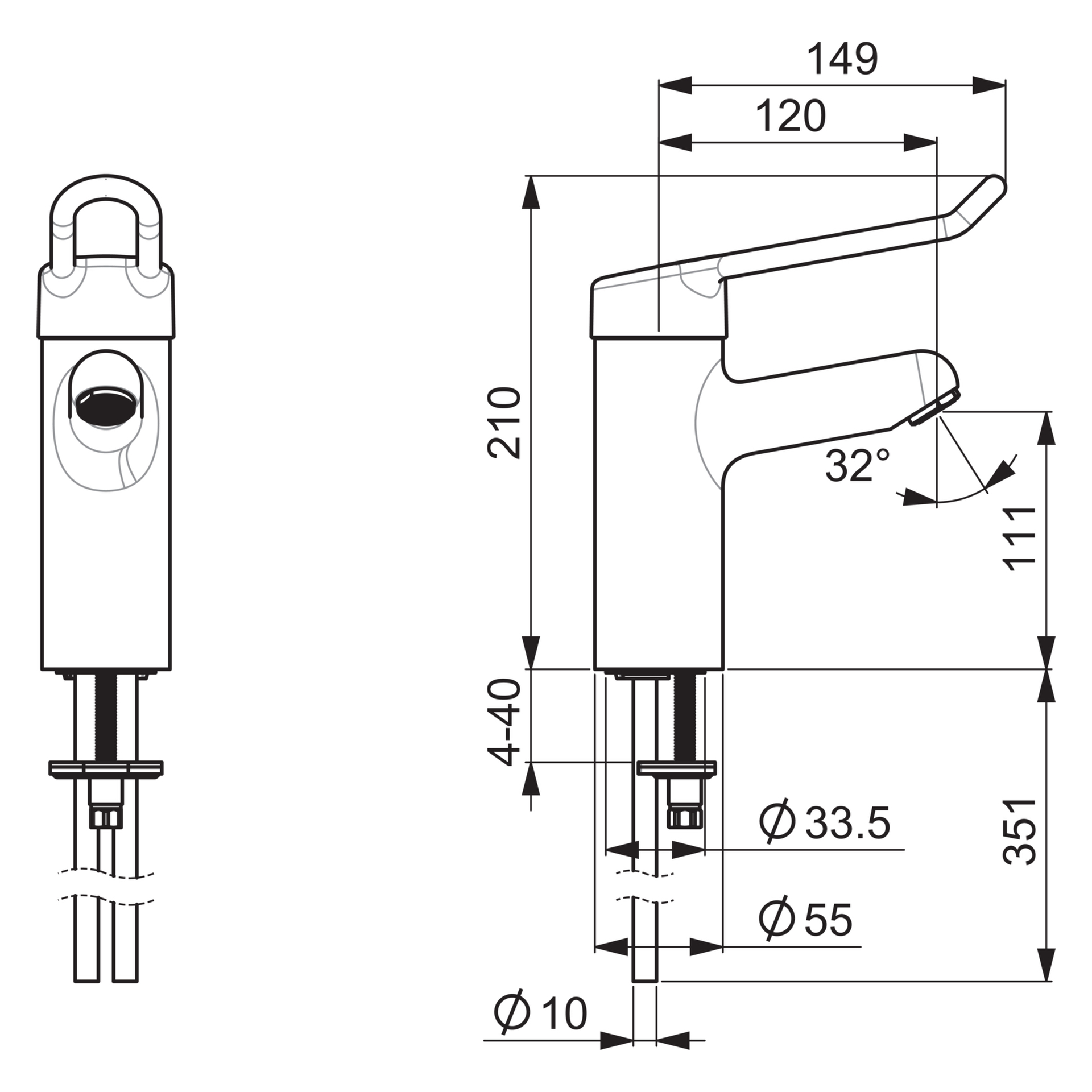 Einhand-Waschtischarmatur Bedienungshebel lang „Medipro“ Ausladung 120 mm in Chrom Einhand-Waschtischarmatur Bedienungshebel lang „Medipro“ Ausladung 120 mm in Chrom