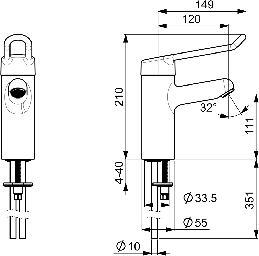 HansaMEDIPRO Waschtischarmatur Einhebelmischer HansaMEDIPRO 0162 Kupferrohr Bügelhebel lang Ausladung 120 Chrom