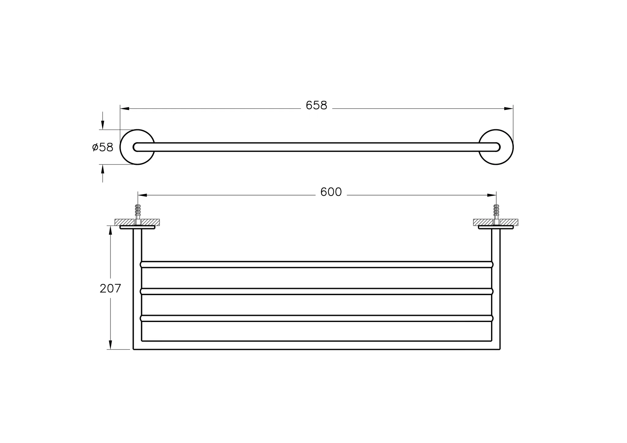 VitrA Origin Handtuchhalter mit 4 Querstangen, Wandmontage, Breite 600 mm, Nickel gebürstet