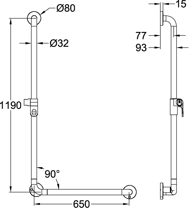 Villeroy & Boch 90°-Wandhaltegriff reversibel mit Brausehalter „ViCare Funktion“ in weiß Villeroy & Boch 90°-Wandhaltegriff reversibel mit Brausehalter „ViCare Funktion“ in weiß