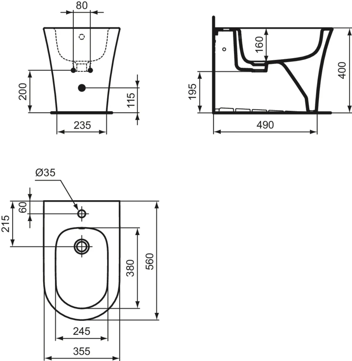 Ideal Standard Bidet „LaDolceVita“, Befestigung verdeckt 35,5 × 56 × 40 cm