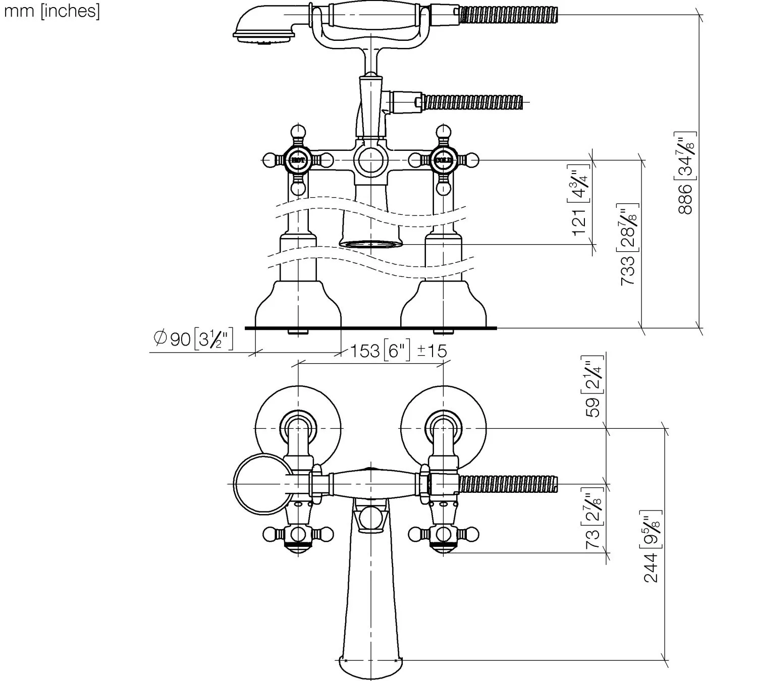 Wannen-Zweilochbatterie für freistehende Montage mit Handbrausegarnitur MADISON Chrom 25943360 Wannen-Zweilochbatterie für freistehende Montage mit Handbrausegarnitur MADISON Chrom 25943360