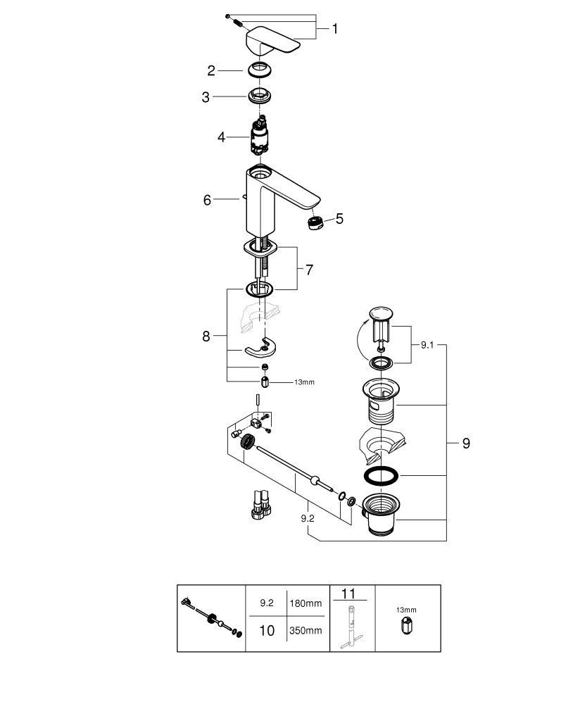 Einhand-Waschtischbatterie Cubeo 101749, M-Size, Zugstangen-Ablaufgarnitur Einhand-Waschtischbatterie Cubeo 101749, M-Size, Zugstangen-Ablaufgarnitur