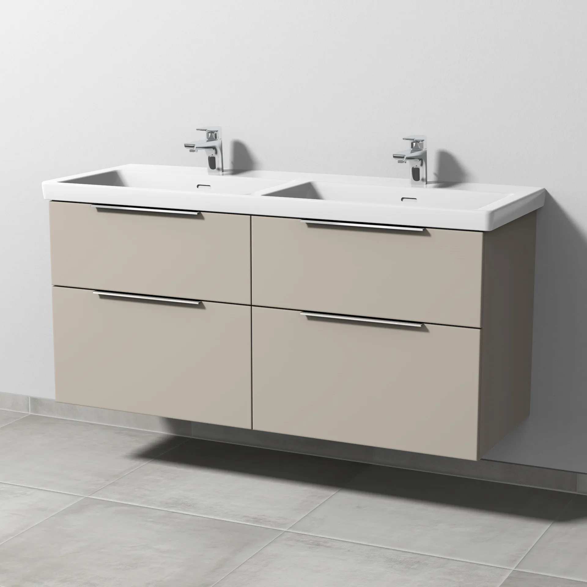 Sanipa Waschtischunterschrank „3way“ 1255 × 588 × 462 mm in Kaschmir (matt), Becken links und rechts