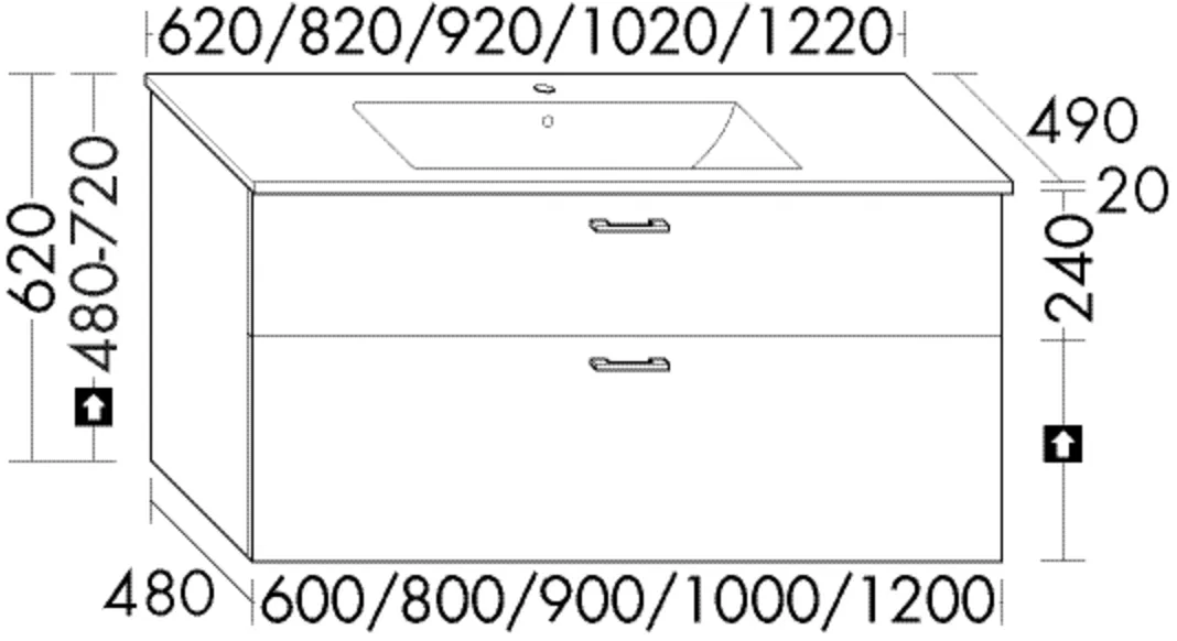 Keramik-Waschtisch Eqio slim inkl. Waschtischunterschrank - burgbad Sys30, 490x620x620 mm, PG1