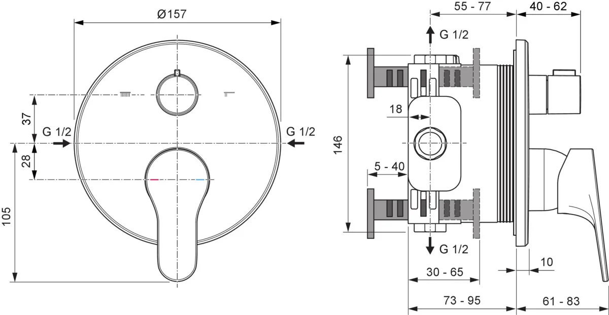 Ideal Standard Cerabase Unterputz-Badarmatur Chrom, Durchmesser 163 mm Ideal Standard Cerabase Unterputz-Badarmatur Chrom, Durchmesser 163 mm
