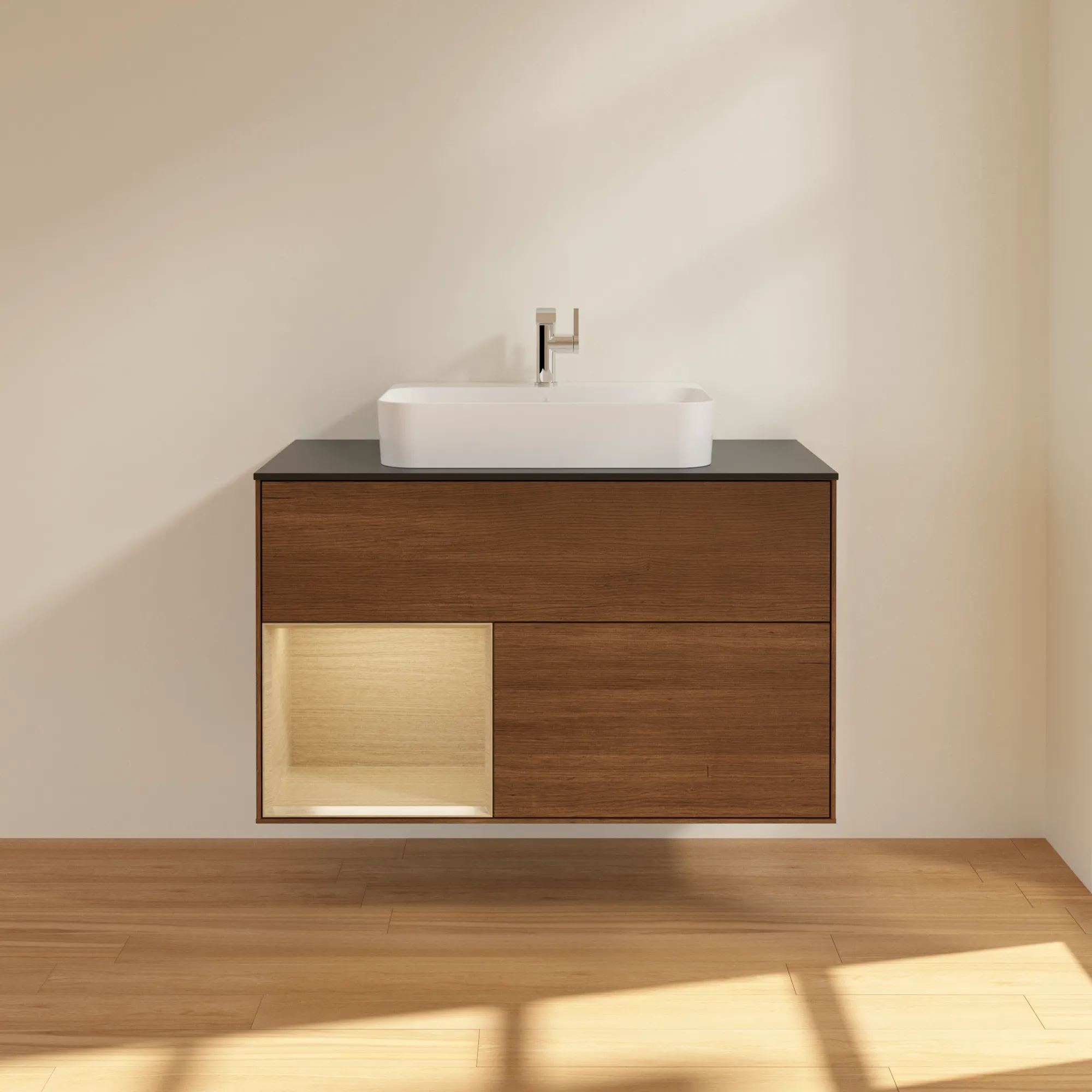 Villeroy & Boch Waschtischunterschrank „Finion“ für Schrankwaschtisch 1000 × 603 × 501 mm Walnut Veneer, für Becken mittig Villeroy & Boch Waschtischunterschrank „Finion“ für Schrankwaschtisch 1000 × 603 × 501 mm Walnut Veneer, für Becken mittig