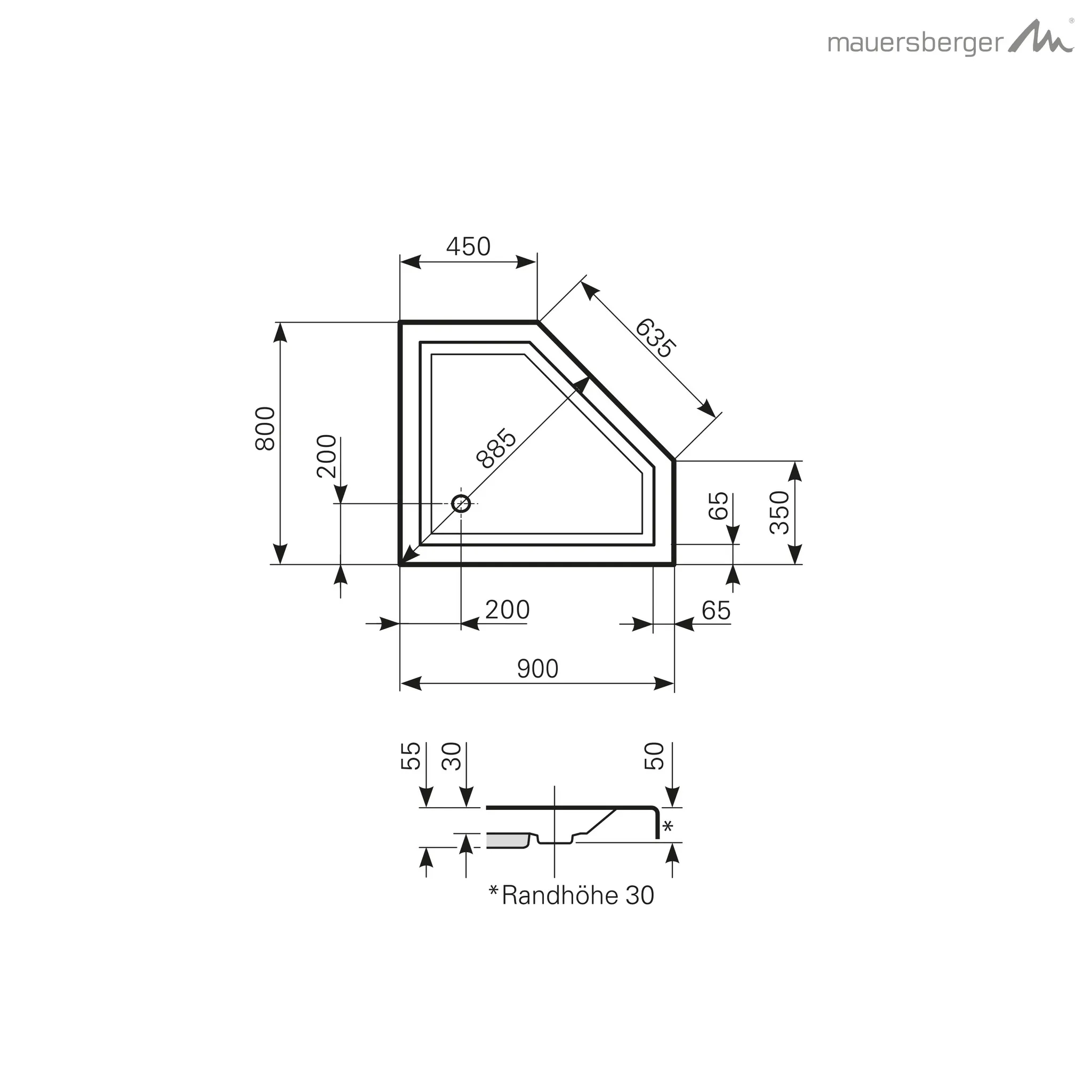 Mauersberger Acryl-Duschwannen-Einheit circi 90⁄80 re, 1-teilig mit Dichtvlies, weiß Mauersberger Acryl-Duschwannen-Einheit circi 90⁄80 re, 1-teilig mit Dichtvlies, weiß