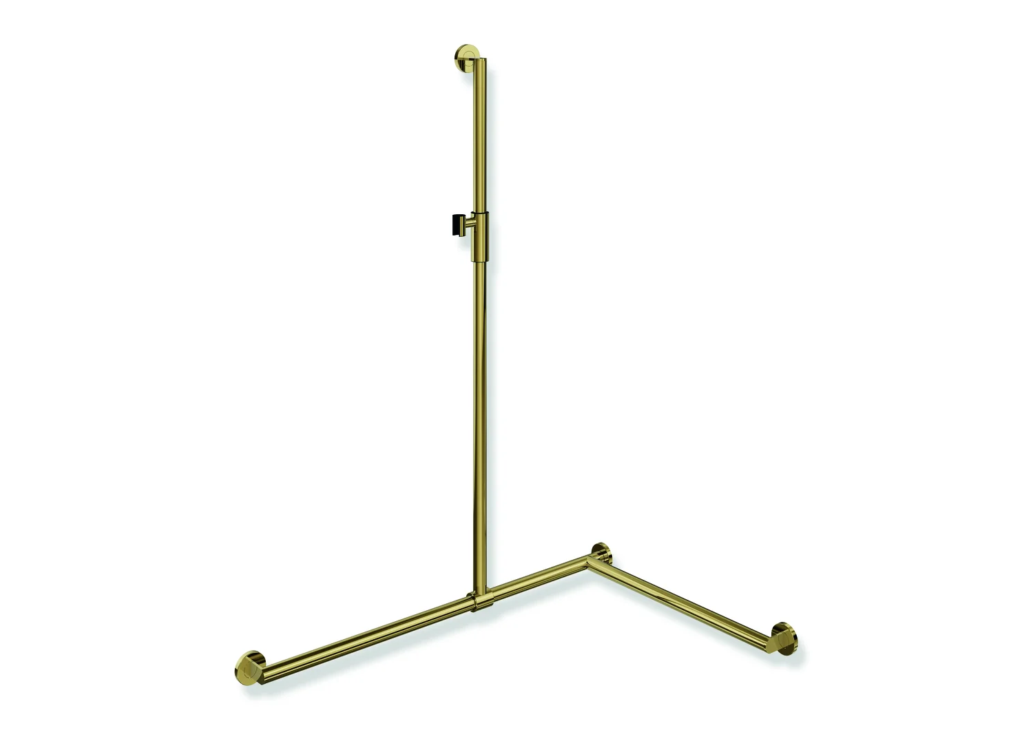 HEWI Duschhandlauf System 900, PVD-beschichtet in Gold glänzend, 1.250 mm senkrecht, 947 mm und 647 mm waagerecht, 32 mm Durchmesser, rechts