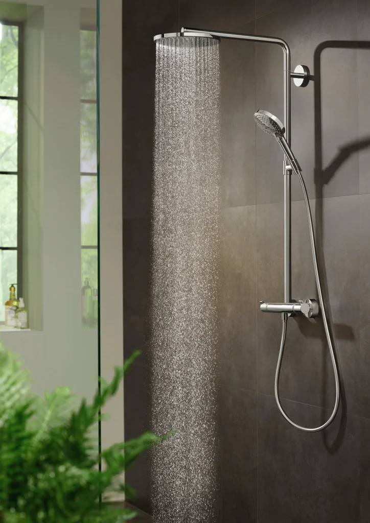Hansgrohe Showerpipe Raindance Select S 240, 1jet PowderRain Chrom, 2 Verbraucher, Aufputzinstallation, DN15, G 1/2, 150 ± 12 mm, 25 mm Durchmesser