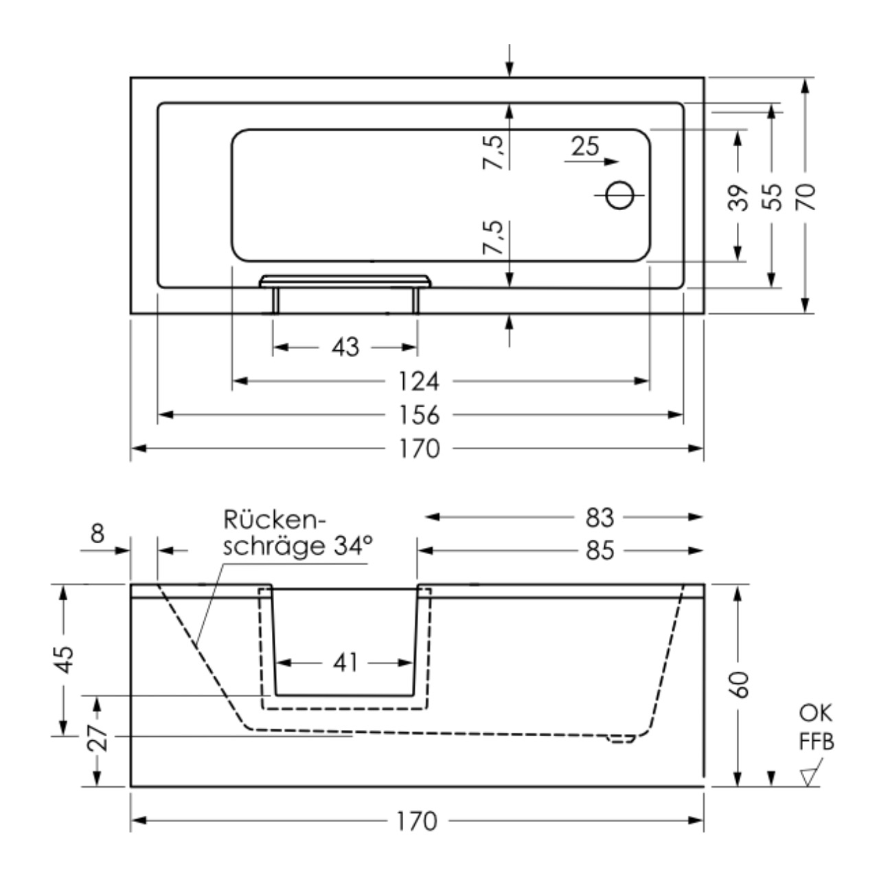 repaBAD Duschbadewanne „Livorno Mono Easy“ 170 × 70 cm repaBAD Duschbadewanne „Livorno Mono Easy“ 170 × 70 cm