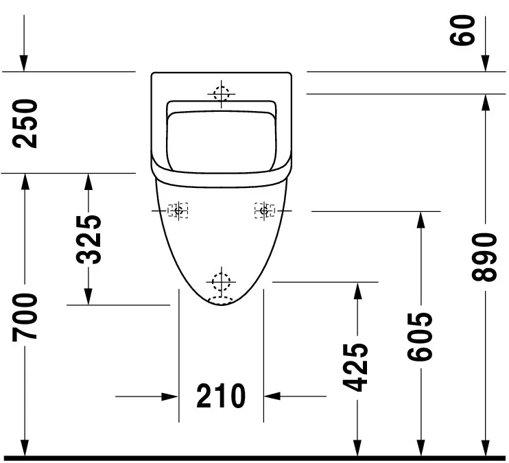 Urinal Starck 3, Zulauf von hinten absaugend, ohne Deckel, ohne Fliege, weiß