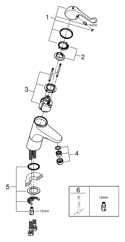 Einhand-Sicherheitsmisch-Waschtischbatterie Euroeco Special 32790, Einlochmontage, glatter Körper, Auslaufhöhe 85 mm, Hebellänge 120 mm, chrom