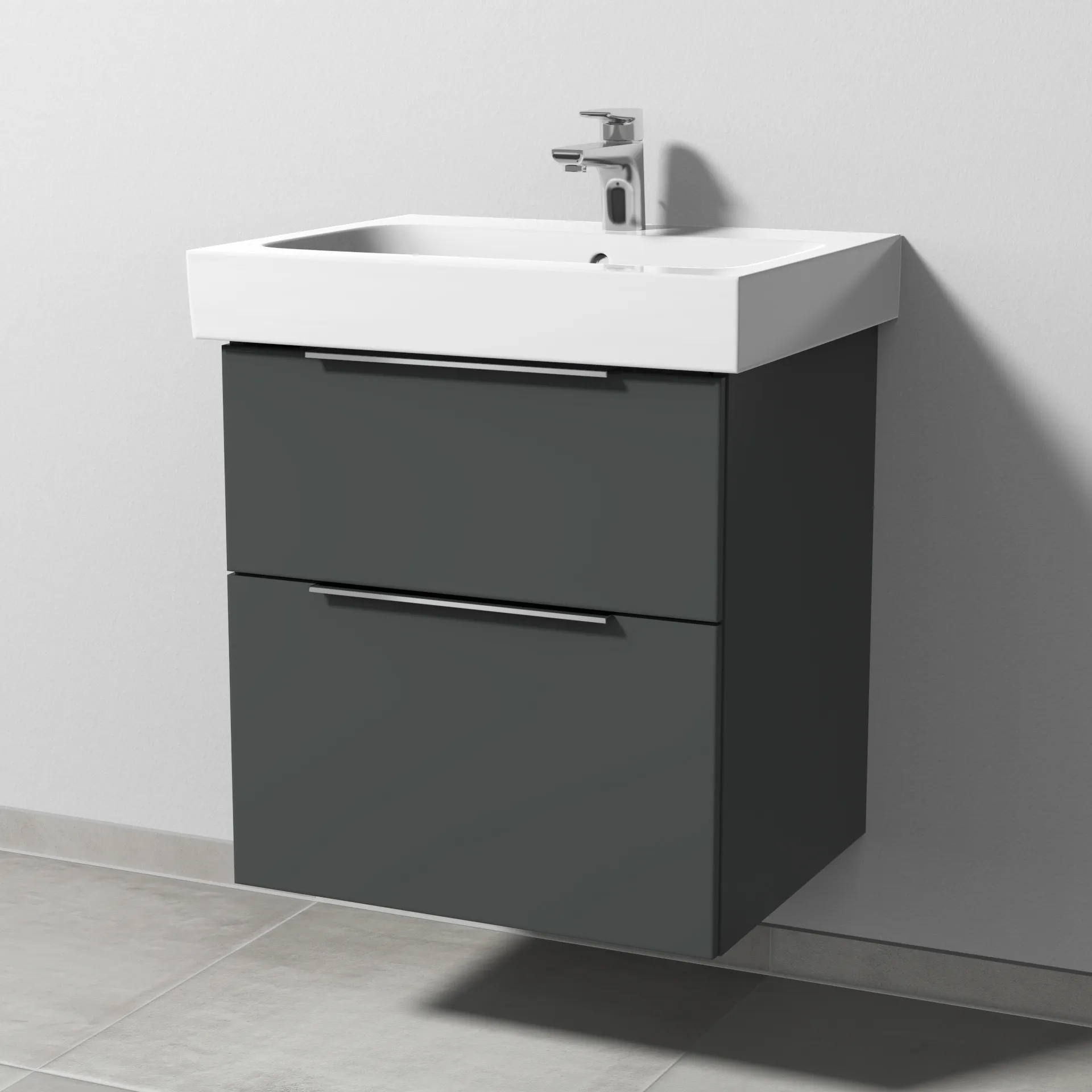 Sanipa Waschtischunterschrank „3way“ passend zu Keramik-Waschtische iCon von Geberit 550 × 593 × 462 mm in Anthrazit (matt), Becken mittig