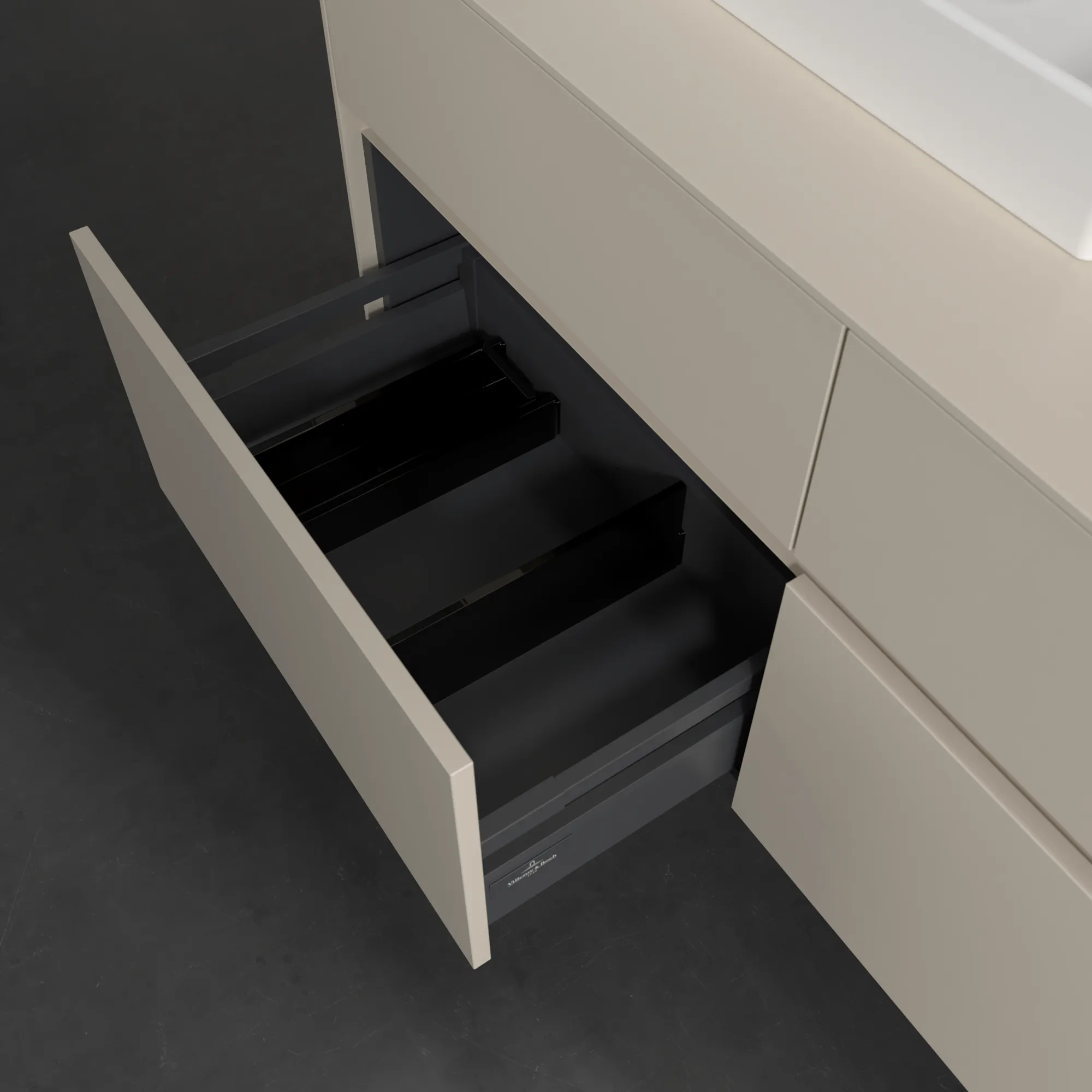 Villeroy & Boch Waschtischunterschrank „Collaro“ 1200 × 548 × 500 mm Cashmere Grey, ohne Beleuchtung, für Becken links Villeroy & Boch Waschtischunterschrank „Collaro“ 1200 × 548 × 500 mm Cashmere Grey, ohne Beleuchtung, für Becken links