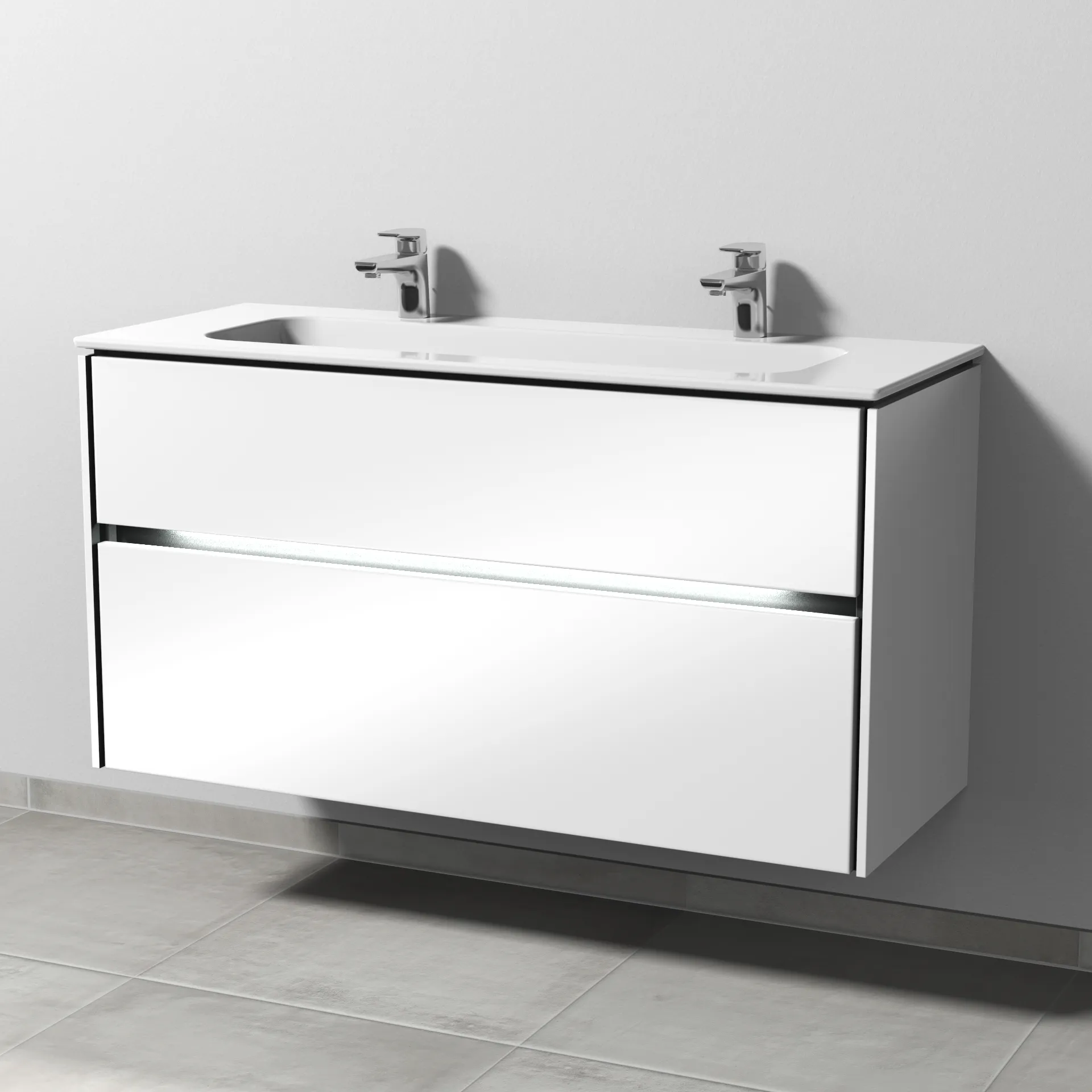 Keramik-Waschtisch-Set mit Waschtischunterschrank „Twiga“ 119 × 46 × 61 cm in Weiß (glanz), mit Hahnlochbohrung, mit Beleuchtung Keramik-Waschtisch-Set mit Waschtischunterschrank „Twiga“ 119 × 46 × 61 cm in Weiß (glanz), mit Hahnlochbohrung, mit Beleuchtung