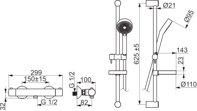 HA Brausebatterie mit Brausegarnitur HANSAUNITA 4813 1-strahlig DN15 Chrom