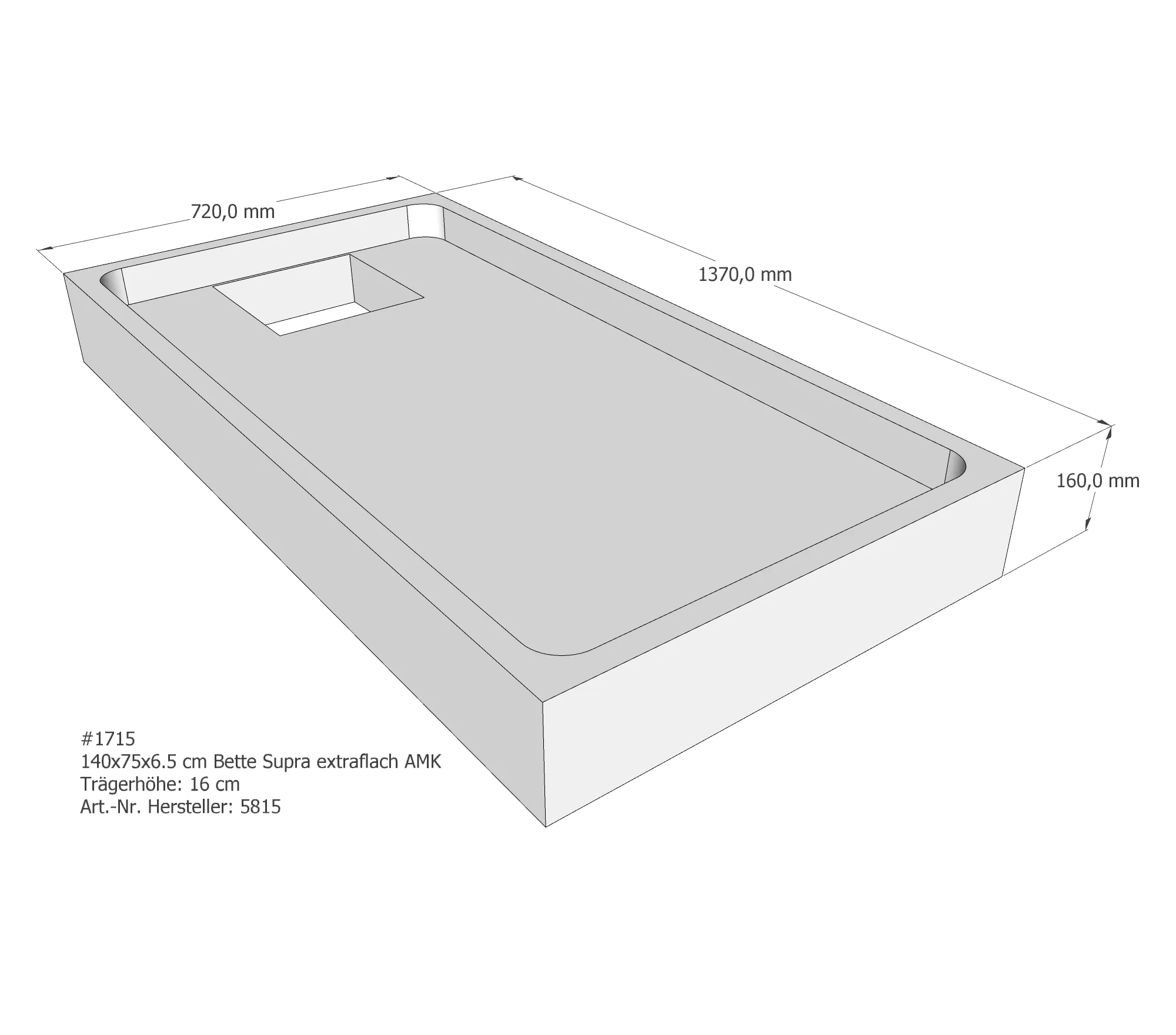 Duschwannenträger passend für Bette BetteSupra (extraflach) 140 × 75 × 6,5 cm Breite: 75 cm / Länge: 140 cm Duschwannenträger passend für Bette BetteSupra (extraflach) 140 × 75 × 6,5 cm Breite: 75 cm / Länge: 140 cm