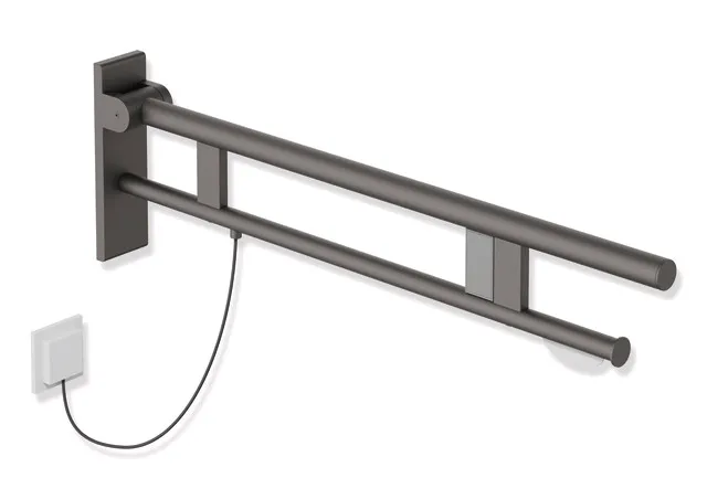 HEWI Stützklappgriff Duo System 900, Edelstahl, Dunkelgrau Perlglimmer tiefmatt, Ausladung 850 mm