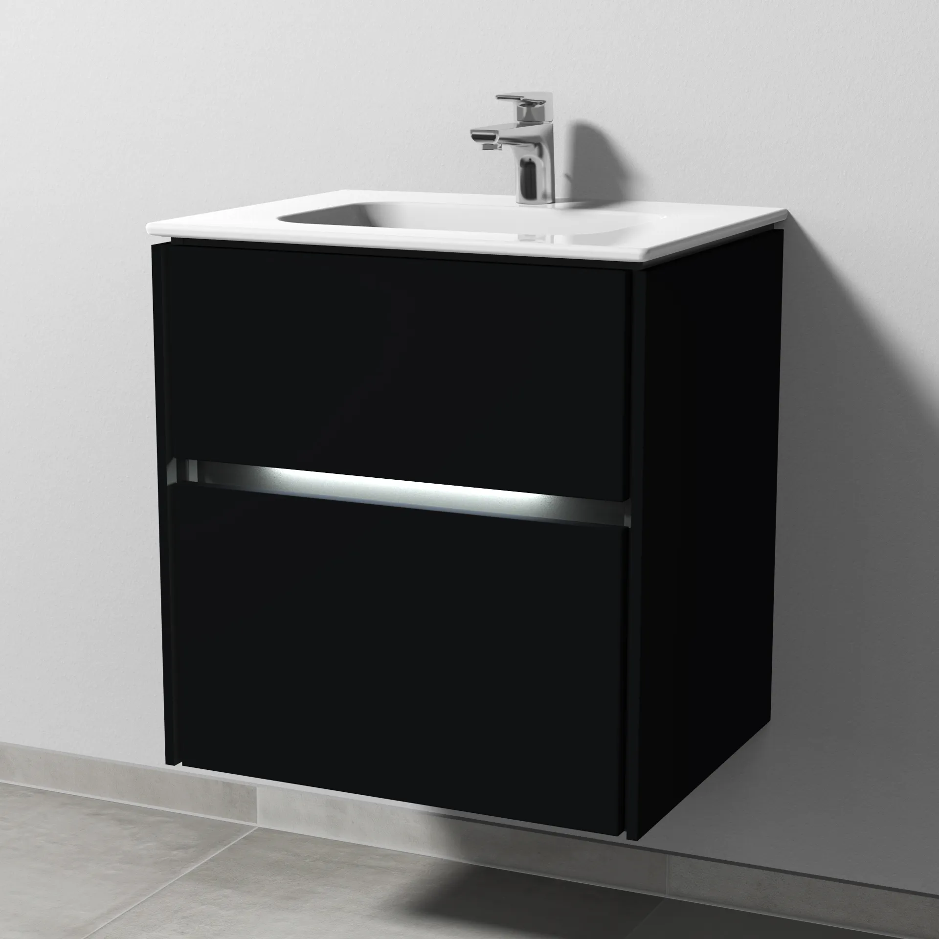 Sanipa Waschtischunterschrank „Twiga“ 590 × 610 × 460 mm in Schwarz (matt), mit Hahnlochbohrung, mit Beleuchtung Sanipa Waschtischunterschrank „Twiga“ 590 × 610 × 460 mm in Schwarz (matt), mit Hahnlochbohrung, mit Beleuchtung