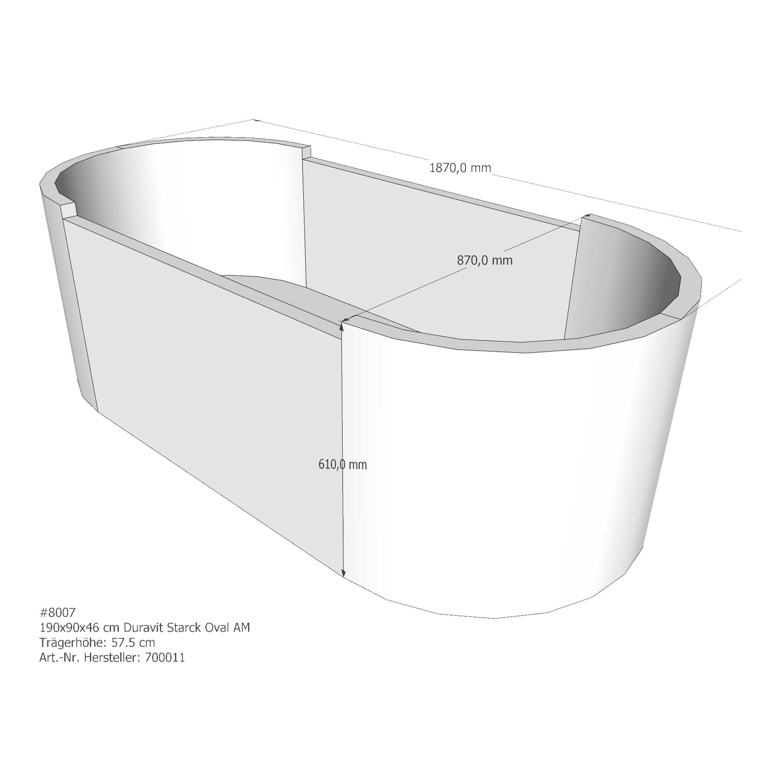 Badewannenträger für Duravit Starck 190 × 90 × 46 cm Badewannenträger für Duravit Starck 190 × 90 × 46 cm