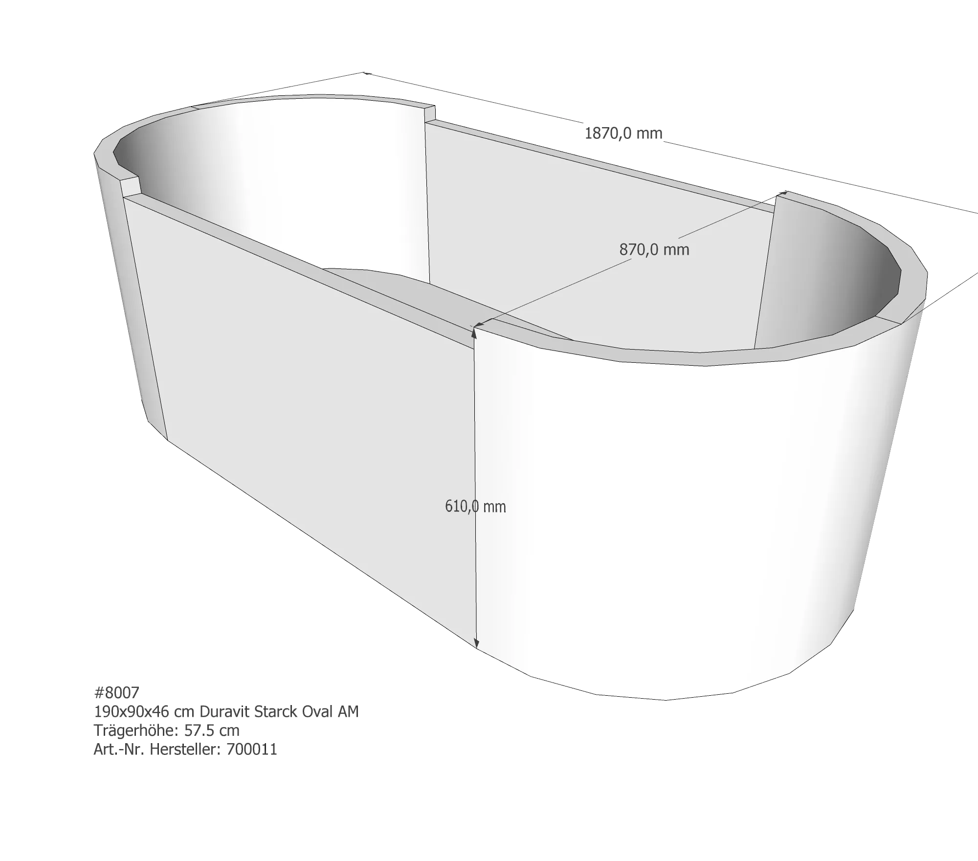 Badewannenträger für Duravit Starck 190 × 90 × 46 cm Badewannenträger für Duravit Starck 190 × 90 × 46 cm
