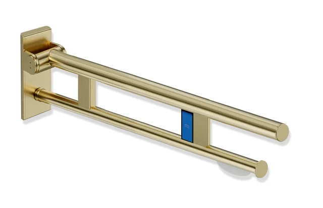HEWI System 900 Mobiler Stützklappgriff Duo, Design A, Edelstahl PVD, links