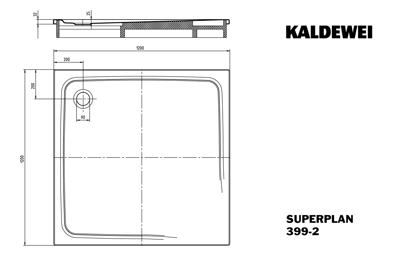 SUPERPLAN CLASSIC mit Wannenträger Duschwanne, 399-2 1200x1200mm alpinweiß, mit Wannenträger