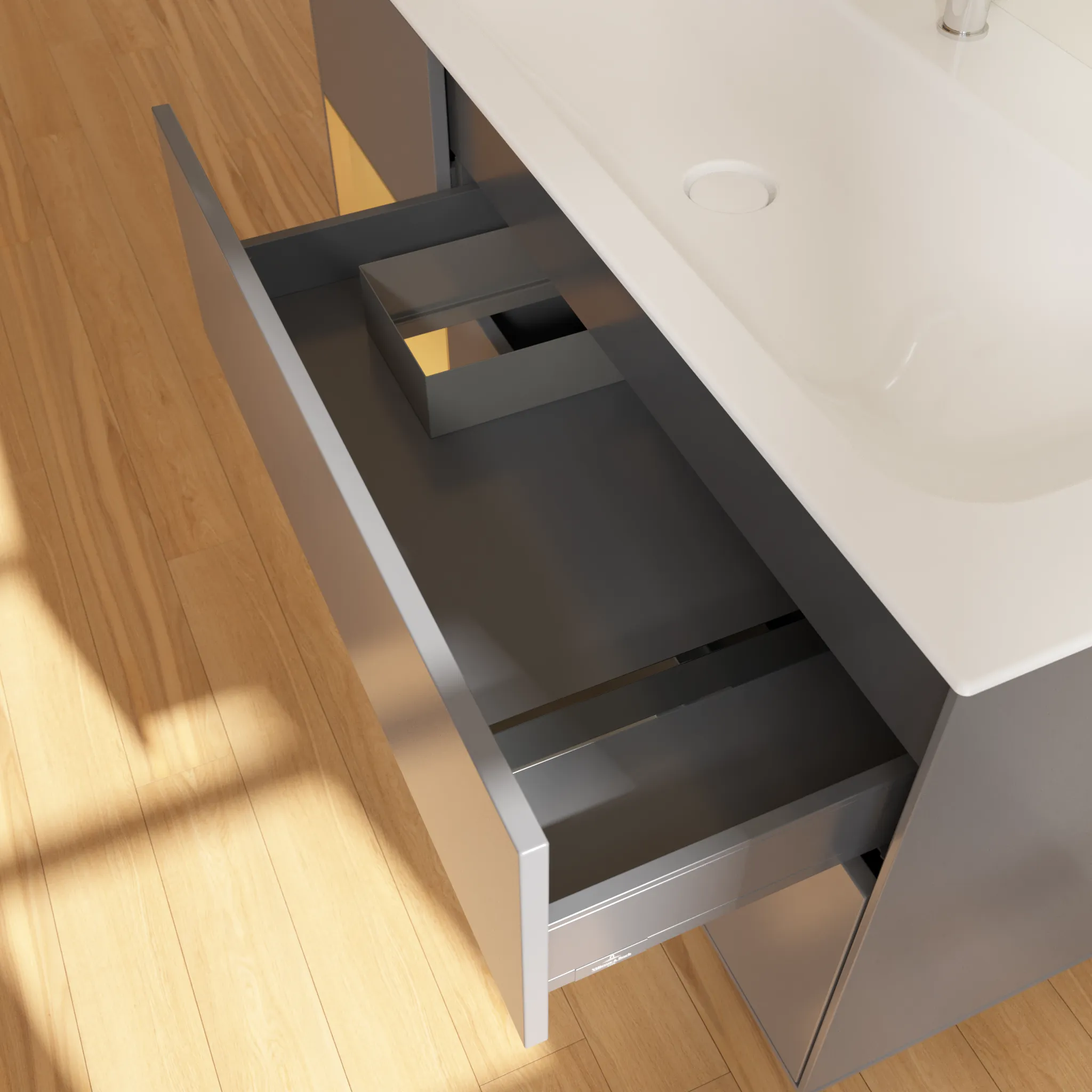 Villeroy & Boch Waschbeckenunterschrank Finion F06, Anthracite Matt Lacquer / Gold Matt Lacquer, 1.196 x 591 x 498 mm, mit Beleuchtung, SoftClosing, Push-to-open, 3 Auszüge Villeroy & Boch Waschbeckenunterschrank Finion F06, Anthracite Matt Lacquer / Gold Matt Lacquer, 1.196 x 591 x 498 mm, mit Beleuchtung, SoftClosing, Push-to-open, 3 Auszüge