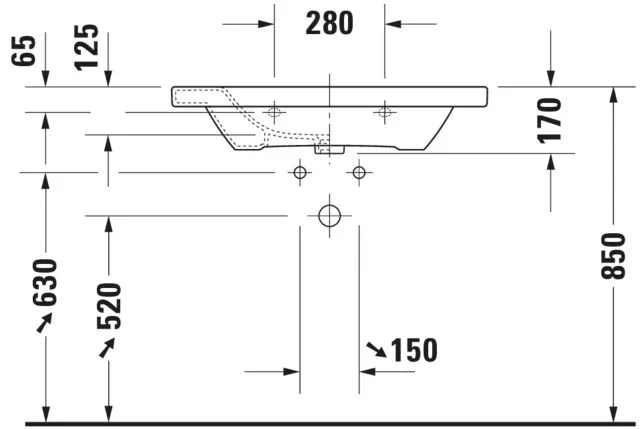 Wandwaschtisch „DuraStyle“, mit Überlauf, Hahnlochposition mittig