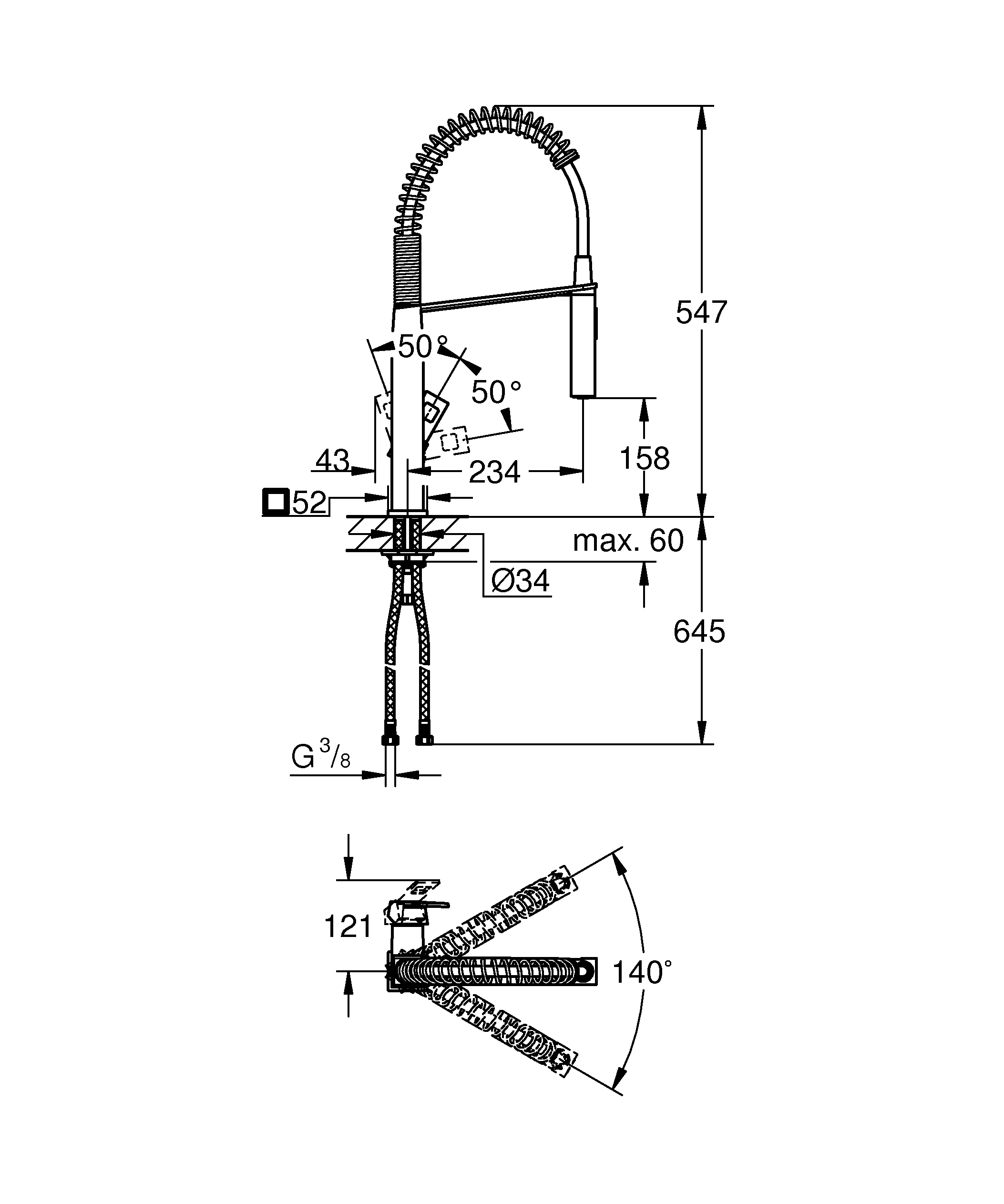 Einhand-Spültischbatterie Eurocube 31395, Einlochmontage, herausziehbare SpeedClean Profibrause, eigensicher, chrom