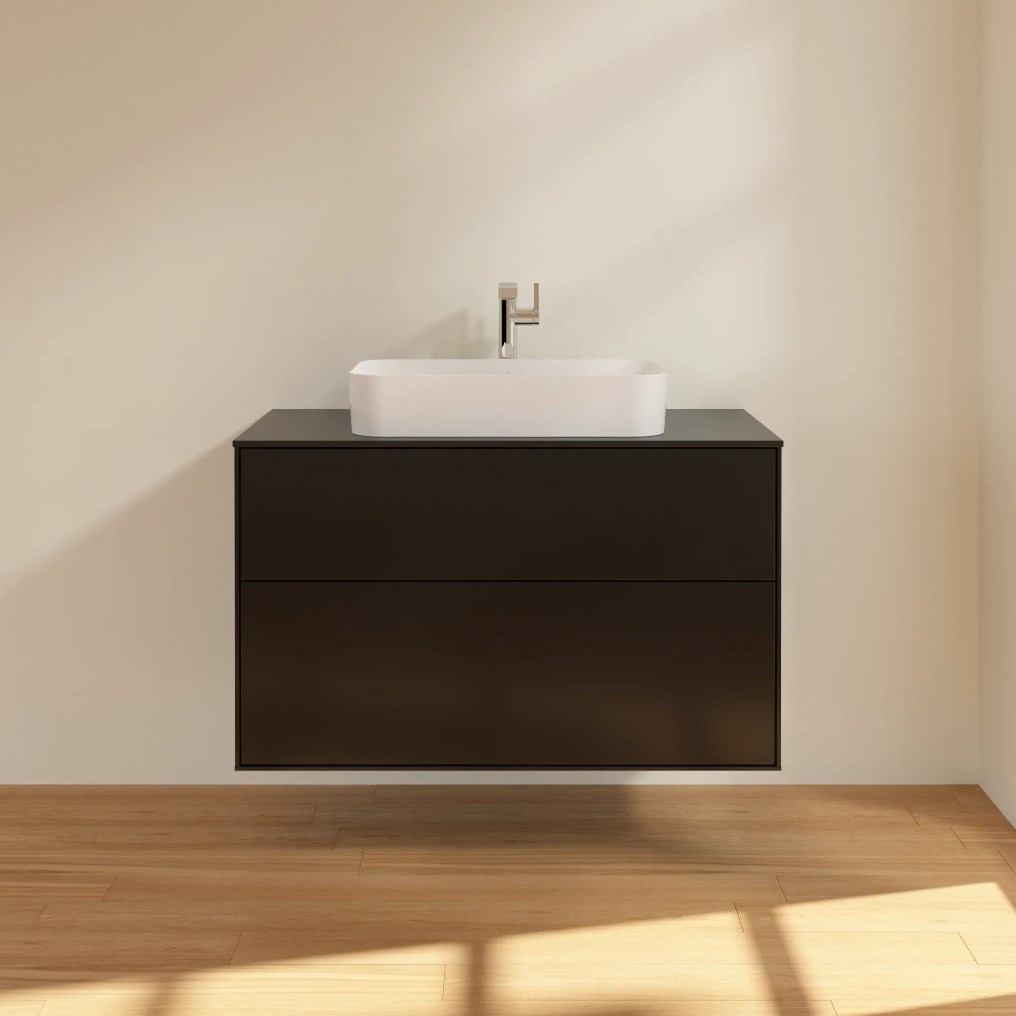 Villeroy & Boch Waschbeckenunterschrank Finion F23, 1000x603x501 mm, Black Matt Lacquer, mit SoftClosing und Push-to-open Funktion