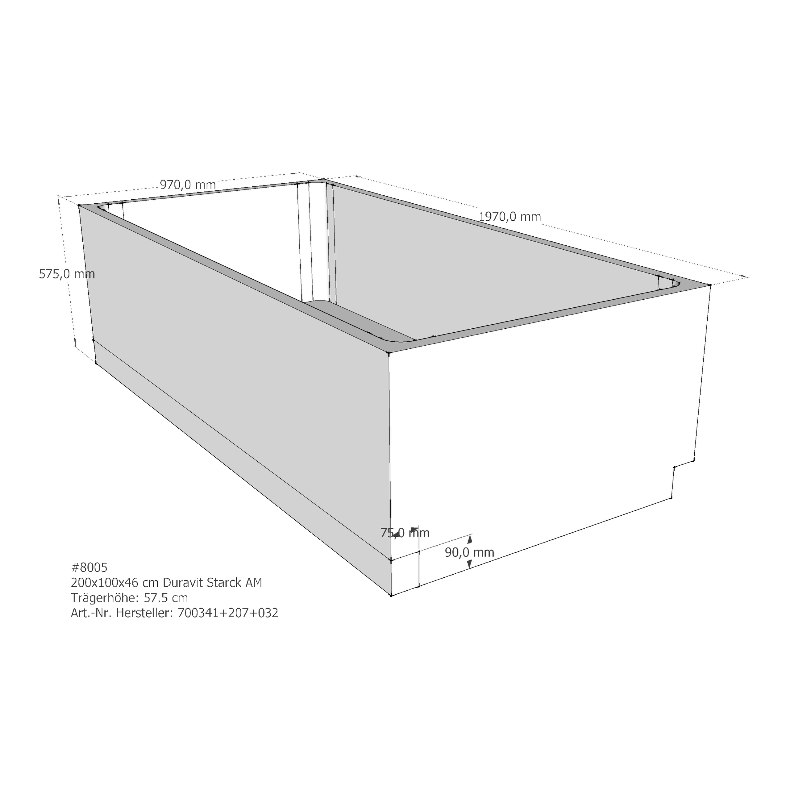 Badewannenträger für Duravit Starck 200 × 100 × 46 cm